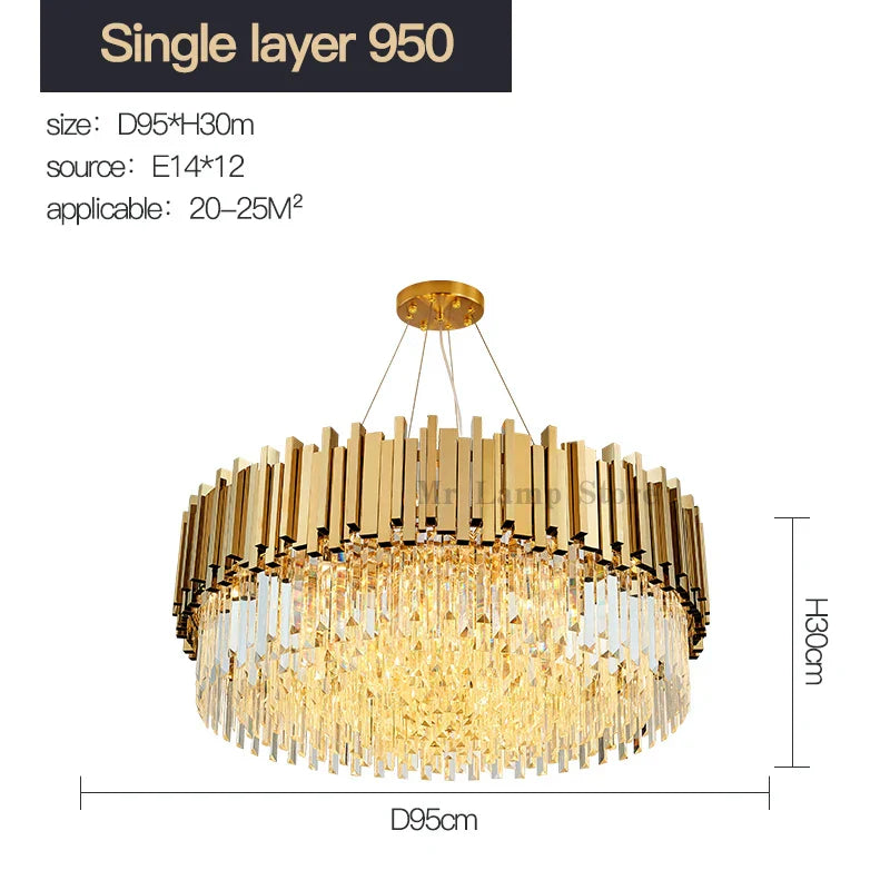 Stainless Steel Crystal Chandelier for Duplex Building, Hotel, Club and Living Room