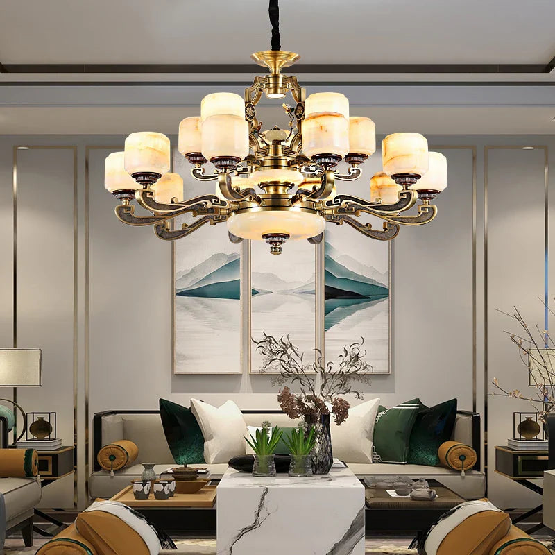 Jade Zinc Alloy Chandelier for Living Room, Restaurant, Hall - Elegant Chinese Design