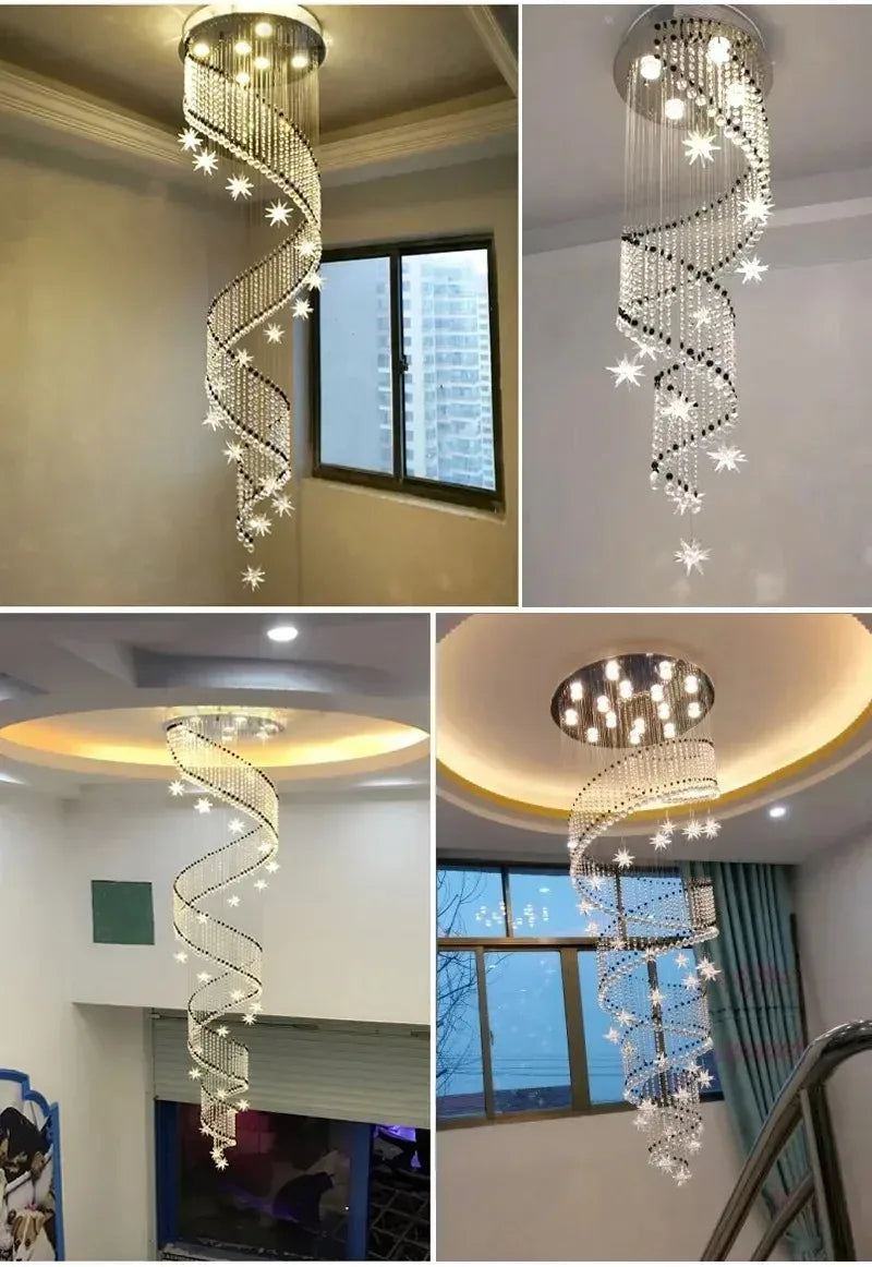 Crystal Spiral Chandelier: Modern Home Decoration for Living Room, Duplex, Villa, Loft