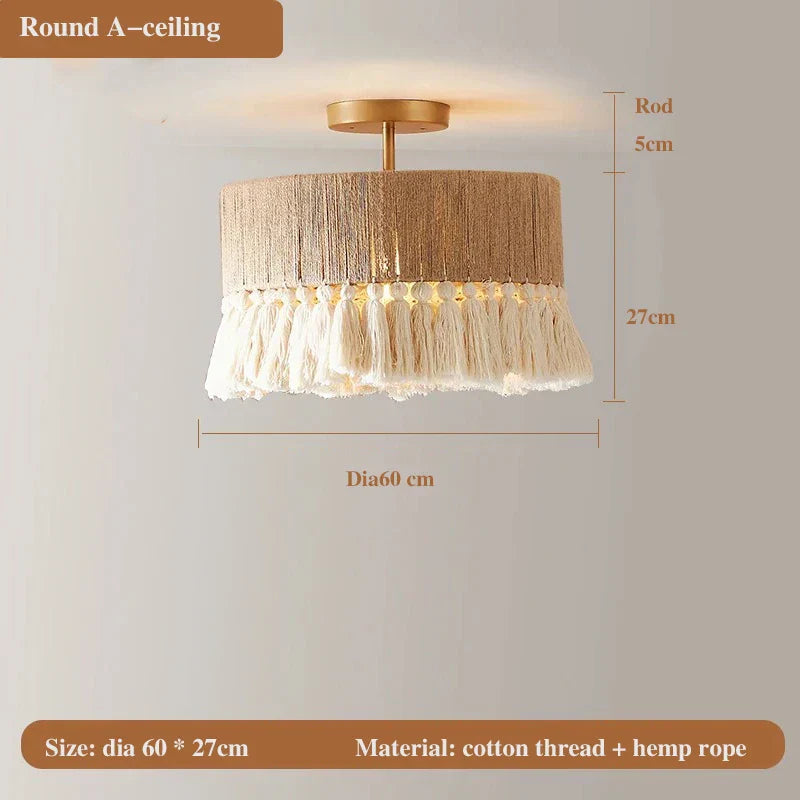 Bohemian Hemp Rope Tassel Pendant Light for Home Decor