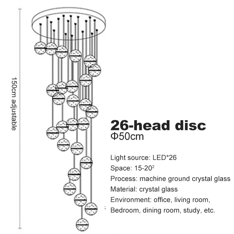 Staircase Crystal Glass Ball Pendant Lights for Restaurant Bar Decor