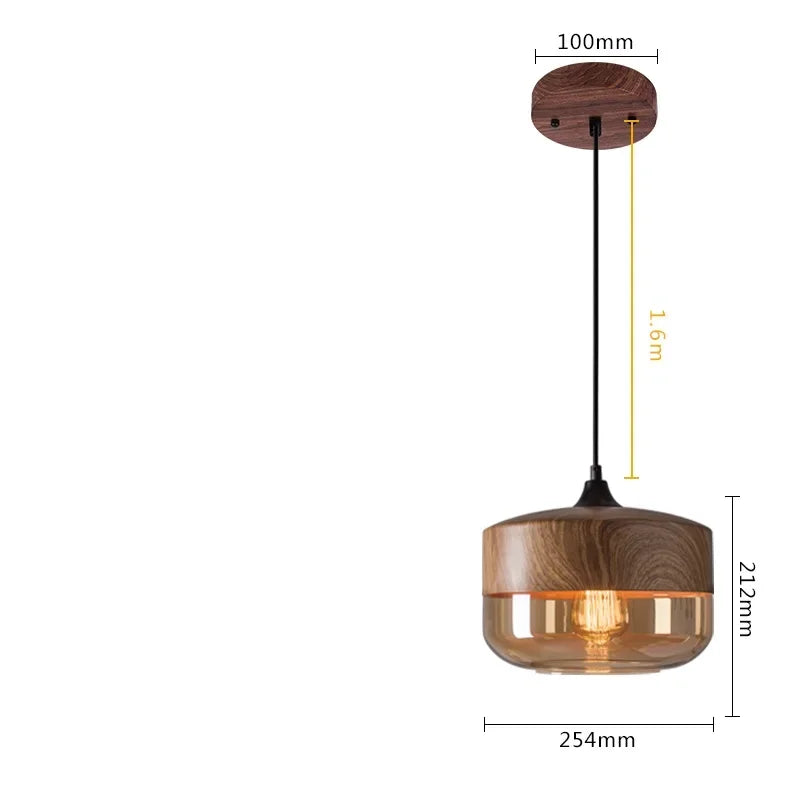 Wood Color Glass LED Pendant Light for Bedroom Dinning Living Room