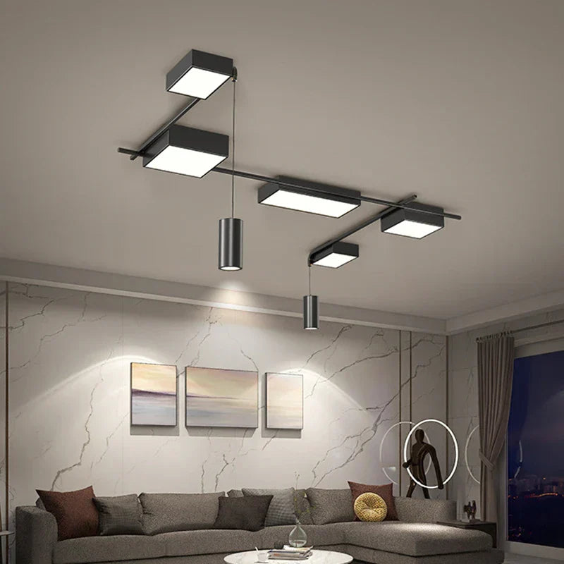 Minimalist Black LED Ceiling Chandelier for Living Room, Bedroom, Hallway Lighting