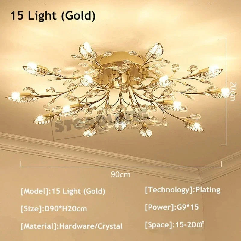 Crystal Ceiling Chandelier LED Light Fixture for Living Room Bedroom Kitchen