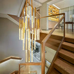 Modern Gold Crystal LED Staircase Chandelier for Large Hallway Lobby Loft