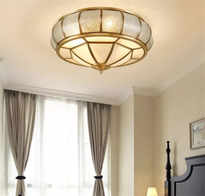 Nordic Copper Ceiling Light Glass Lampshade Retro Loft Fixture for Living Room