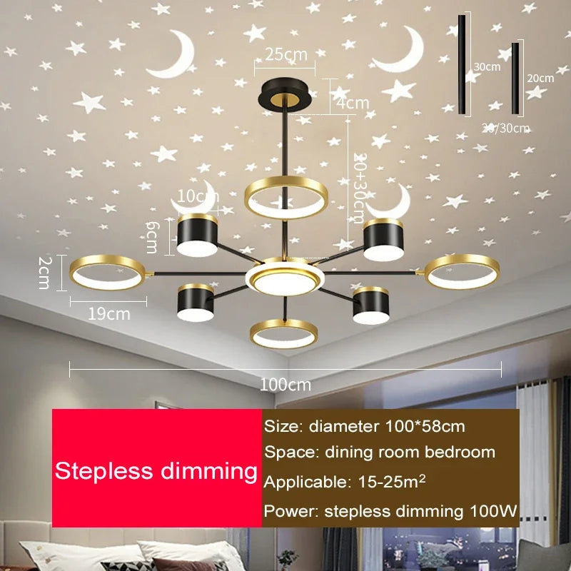 Starry Sky 6-Light Dimmable Ceiling Chandelier - White Modern Home Lighting