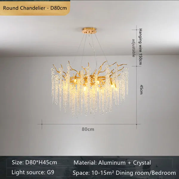 Crystal Branch Chandelier: Elegant French Style Ceiling Light for Living & Dining Room