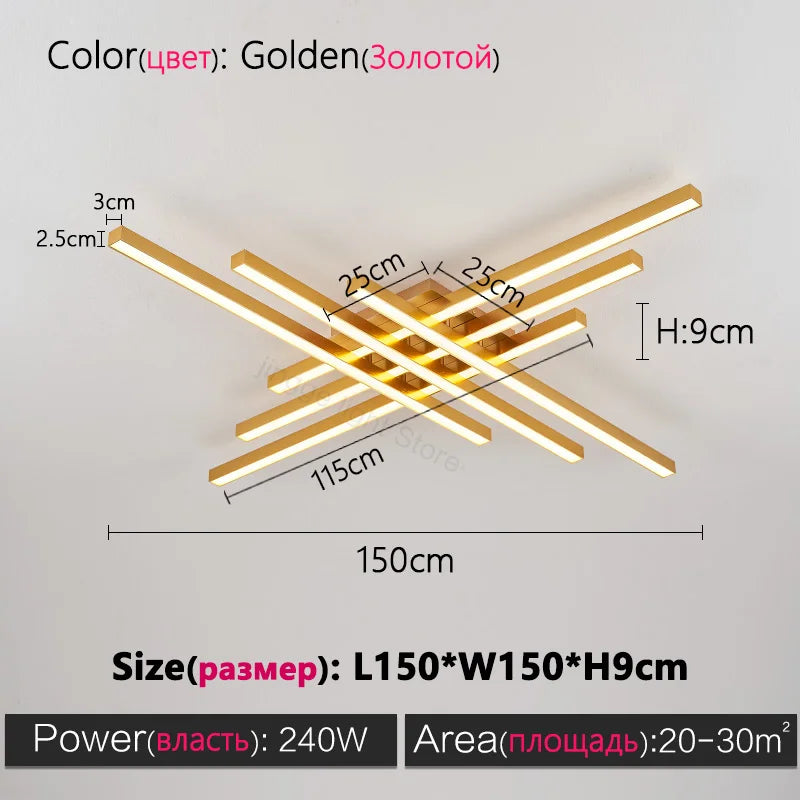 Black Chandelier LED Ceiling Lamp: Nordic Minimalist Square Bedroom Living Room Lighting