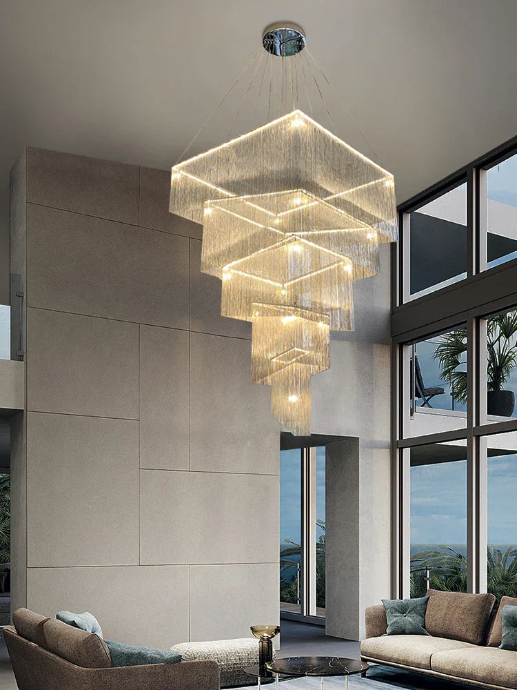 Modern Aluminum Chain Tassel Chandelier for Living Room Hotel, Artistic Large Size