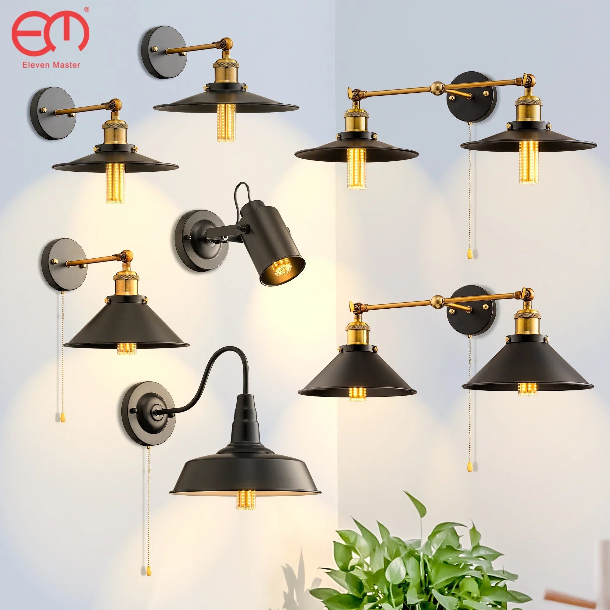 Vintage Industrial Wall Sconce with Switch, Black Wall Lamp for Loft Bedroom