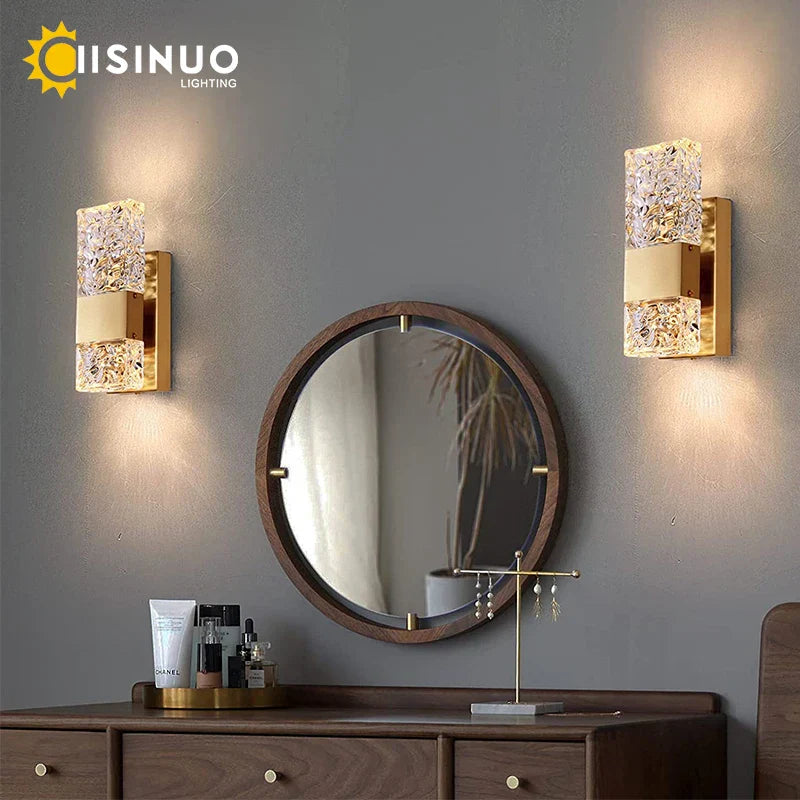 LED Crystal Wall Light with Remote, Dimmable 3000K 6000K for Bedroom and Living Room