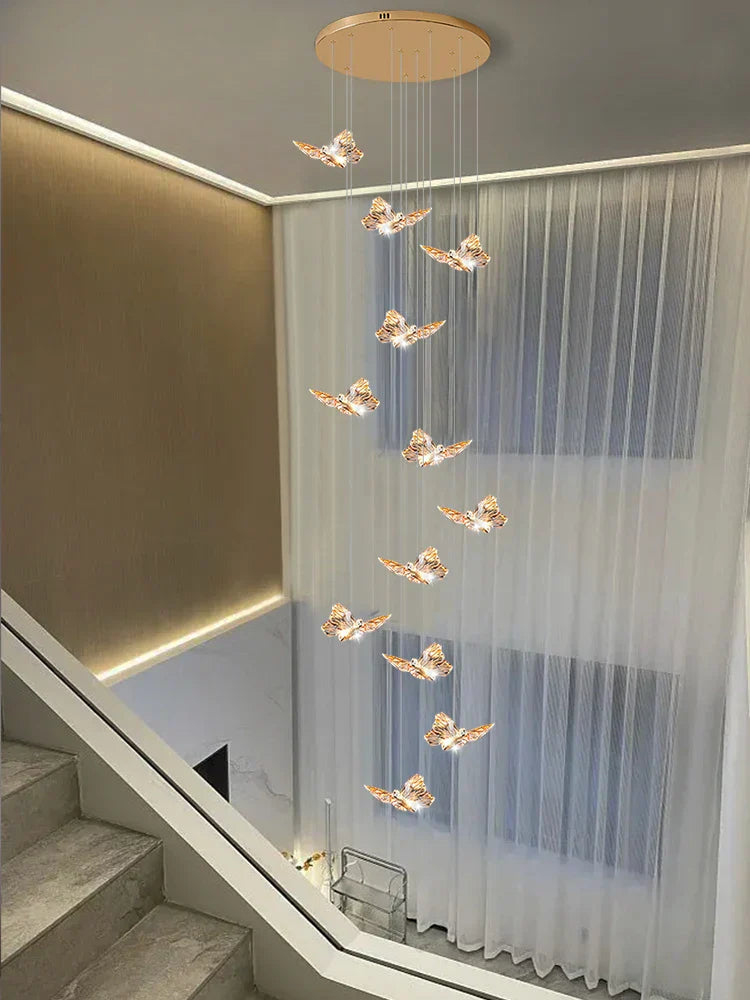 Butterfly Chandelier Staircase Suspended Loft Pendant Light for Living Room & Hallway