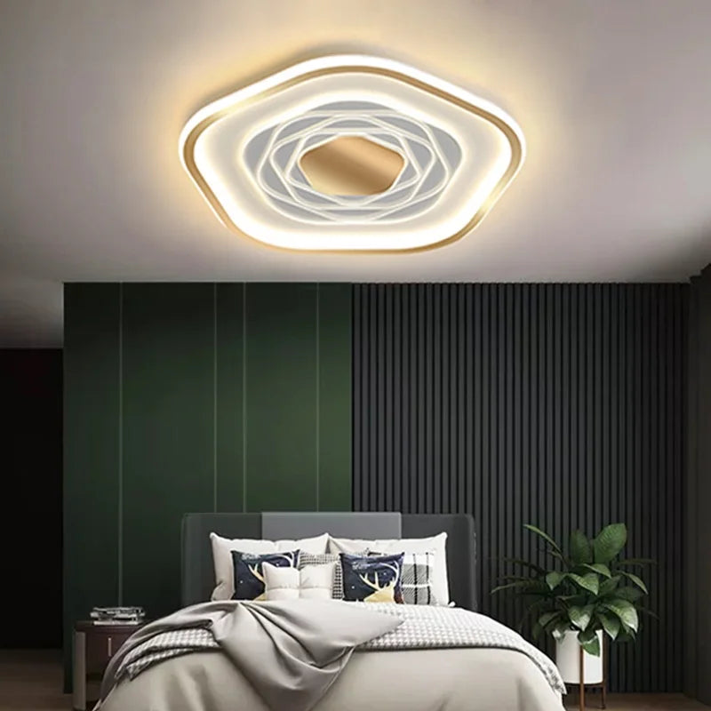 Modern Pentagonal LED Ceiling Chandelier Light for Living Room Bedroom Lighting