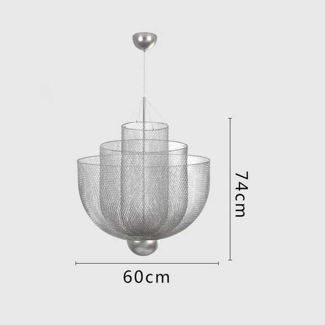 Meshmatics Birdcage Chandelier: Modern Dimmable Pendant Light in Golden & Silver