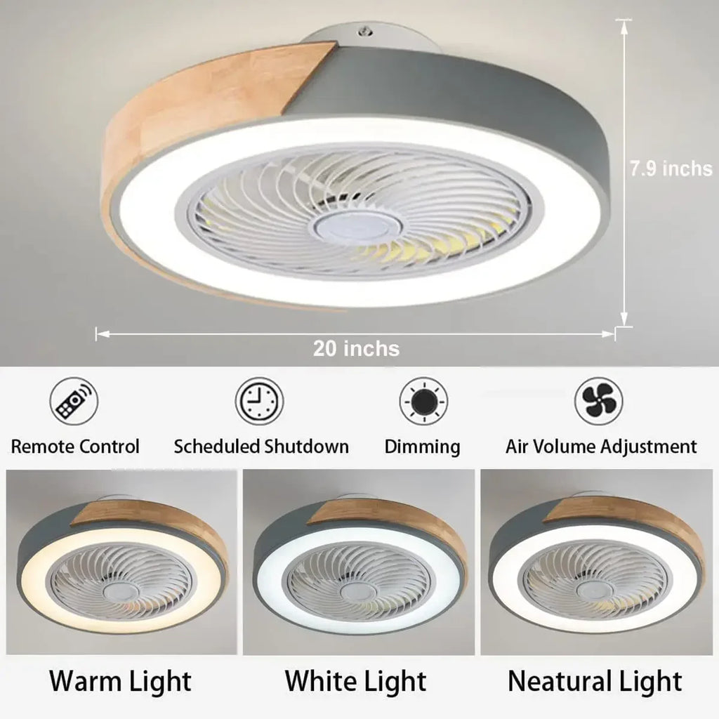 Wood Ceiling Fan Light with Remote Control & Dimmable LED - Modern Low Profile