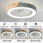 Wood Ceiling Fan Light with Remote Control & Dimmable LED - Modern Low Profile