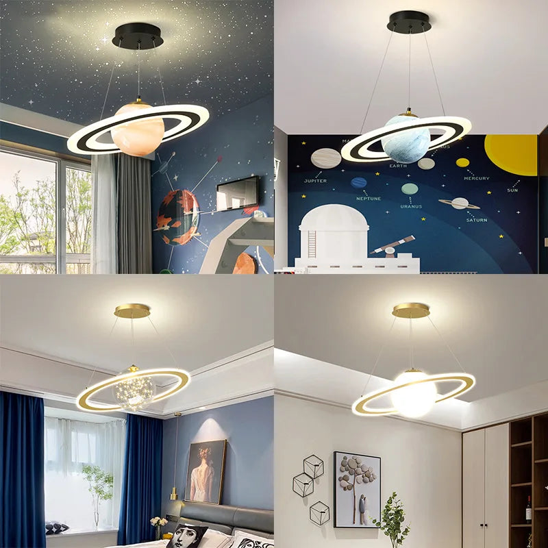 Astronaut Ball LED Light: Modern Boys Room Decor, Acrylic Planet Earth Pendant