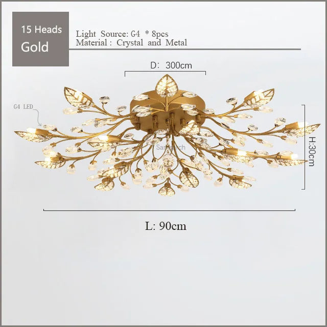 Crystal Ceiling Chandelier LED Fixture Lights for Living Room Bedroom by Samsarah Lighting