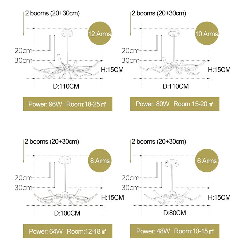 Modern LED Ceiling Chandelier with Remote Control for Living Room - Bedroom Lighting