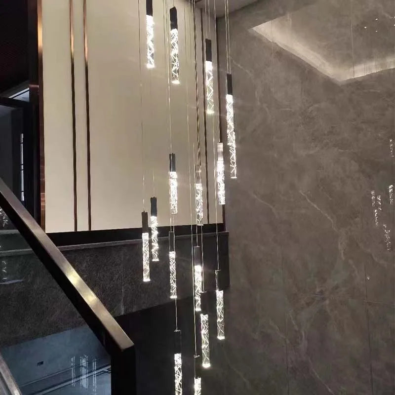 Crystal LED Chandelier: Modern Luxury Staircase & Living Room Hanging Lamp
