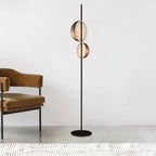 Superluna Double Lampshade LED Floor Lamp - Black Gold Living Room Standing Light