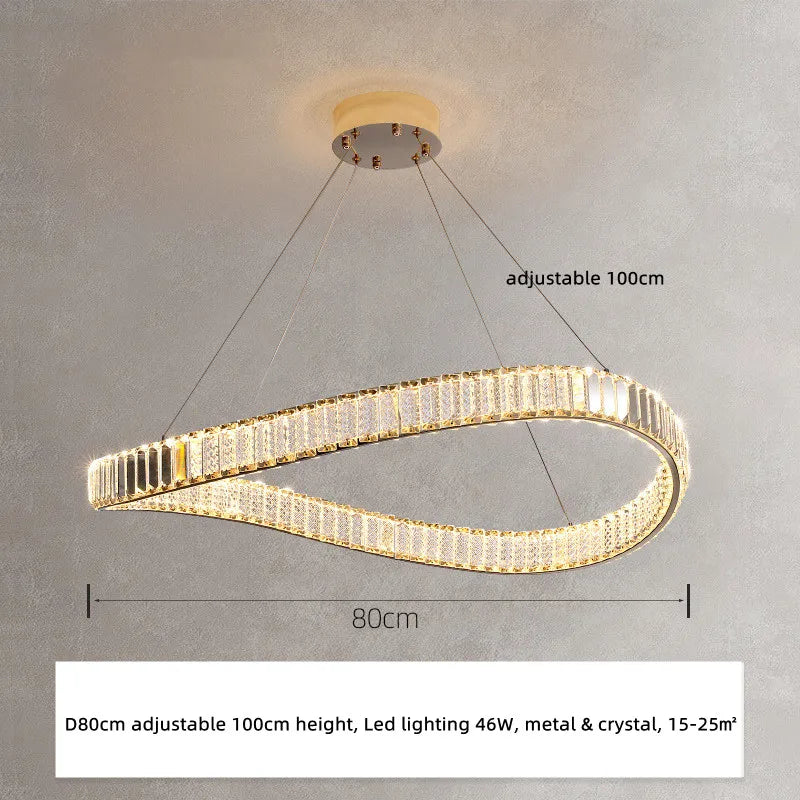 Irregular Steel & K9 Crystal LED Pendant Chandelier for Foyer, Dimmable Lighting