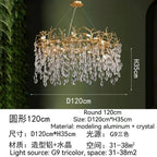 Golden Crystal Tree Chandelier, Luxury Matte Aluminum Art Ceiling Light for Living Room