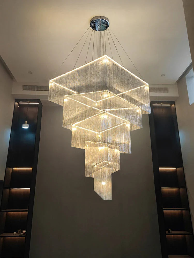 Modern Aluminum Chain Tassel Chandelier for Living Room Hotel, Artistic Large Size