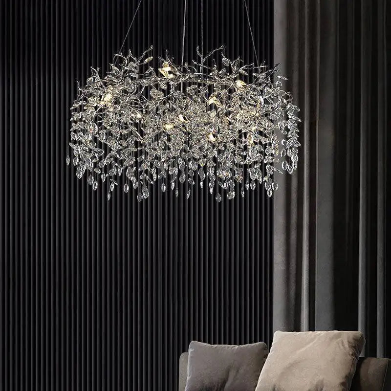 Golden Crystal Tree Chandelier, Luxury Matte Aluminum Art Ceiling Light for Living Room