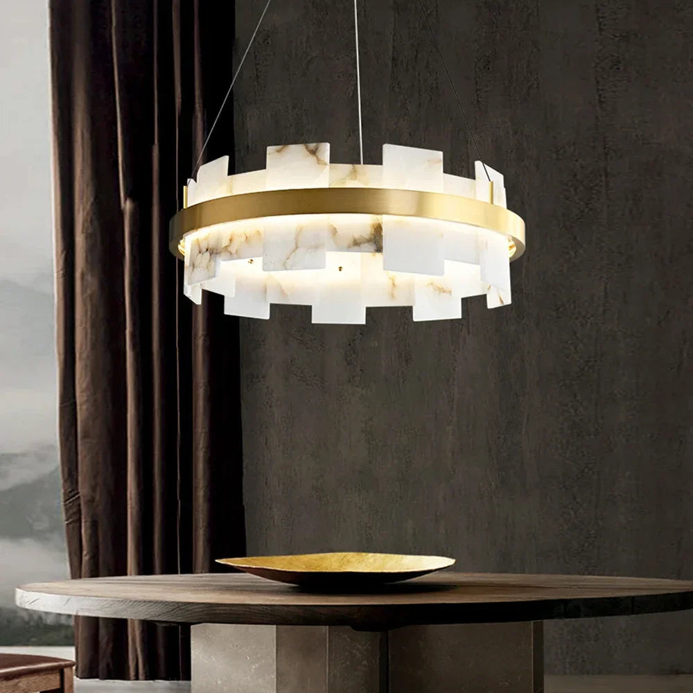 LED Marble Chandelier: Modern Lighting for Living Room, Bedroom, or Restaurant.