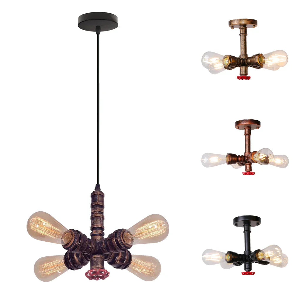 Industrial Water Pipe Ceiling Light Fixture for Living Room and Restaurant Decor