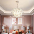 LED Petal Ceiling Chandelier for Living Room, Dimmable Round Bedroom Lamp