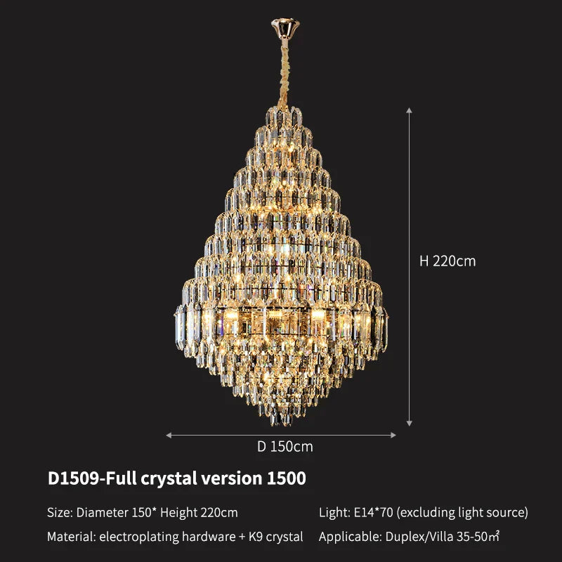 Crystal Pendant Chandelier for Home, Hotel, Restaurant - Luxury Duplex Hall Light