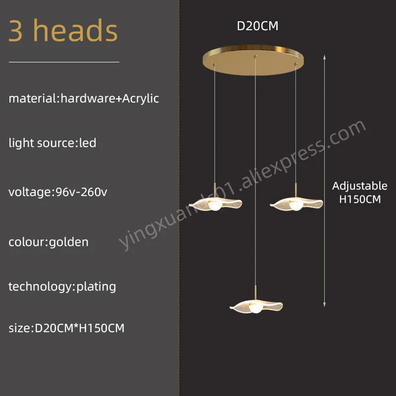 Gold Acrylic Chandeliers LED Pendant Lamp Modern Staircase Living Room Lighting