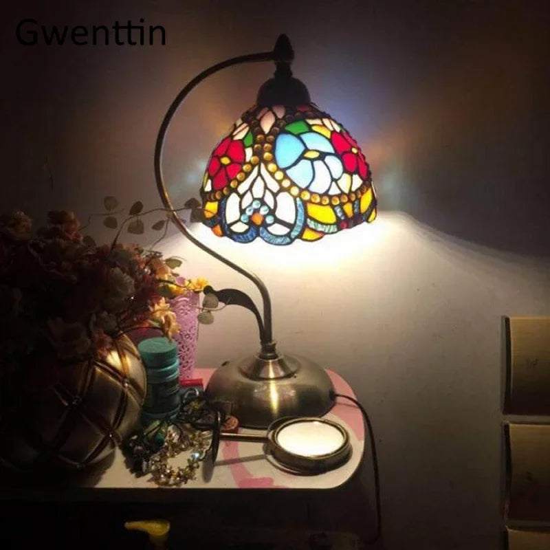 Stained Glass Tiffany Bedside Table Lamp for Home Bedroom Decor