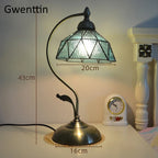 Mediterranean Tiffany Stained Glass Table Lamp LED Living Room Bedroom Vintage Fixtures