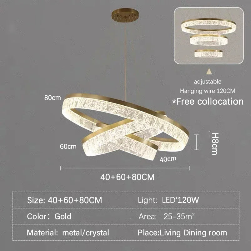 Modern LED Golden Round Chandelier Living Room Luxury Ring Lighting