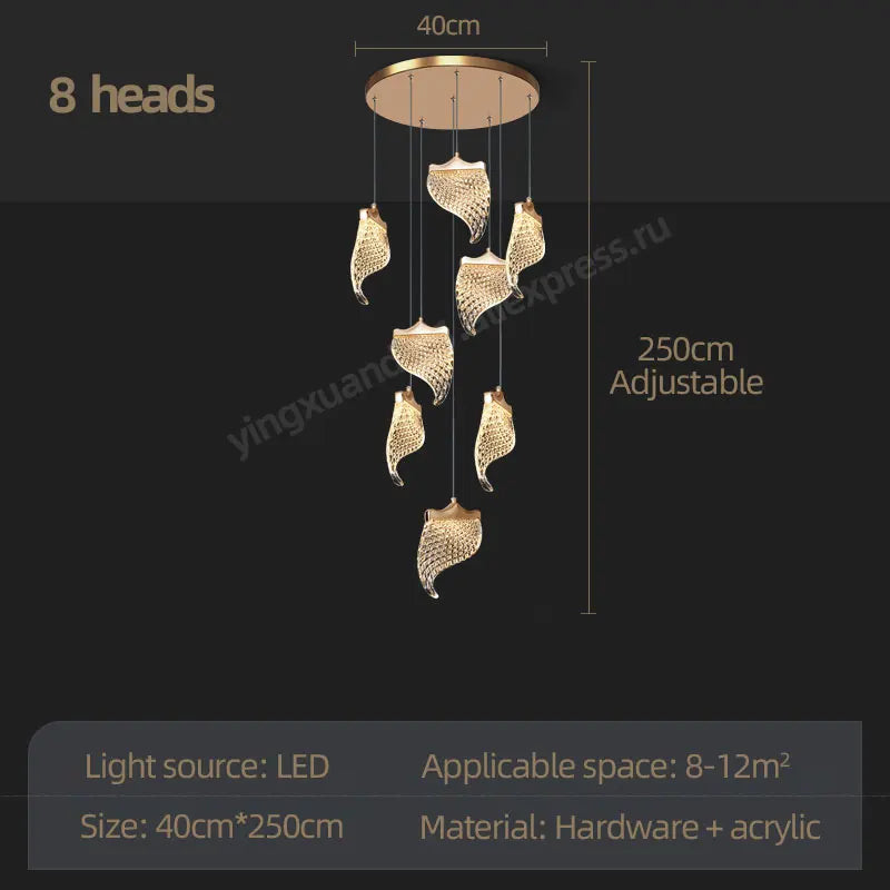 LED Staircase Chandelier: Modern Loft Lighting Fixture for Living & Dining Room
