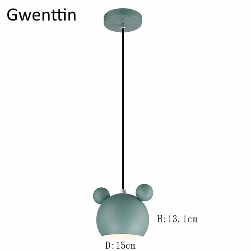 Cartoon Mouse Pendant Light: Nordic Iron Hanging Lamp for Children's Room, LED Lighting Fixtures