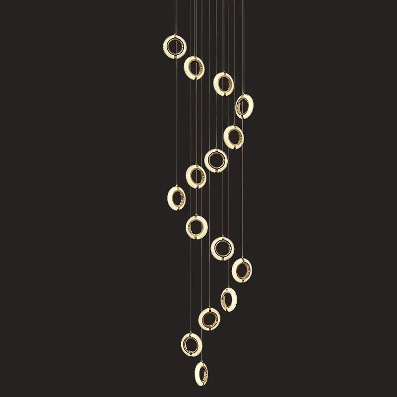 Luxury Crystal LED Chandelier Staircase Ceiling Lamp - Gold Modern Round Hanging Light