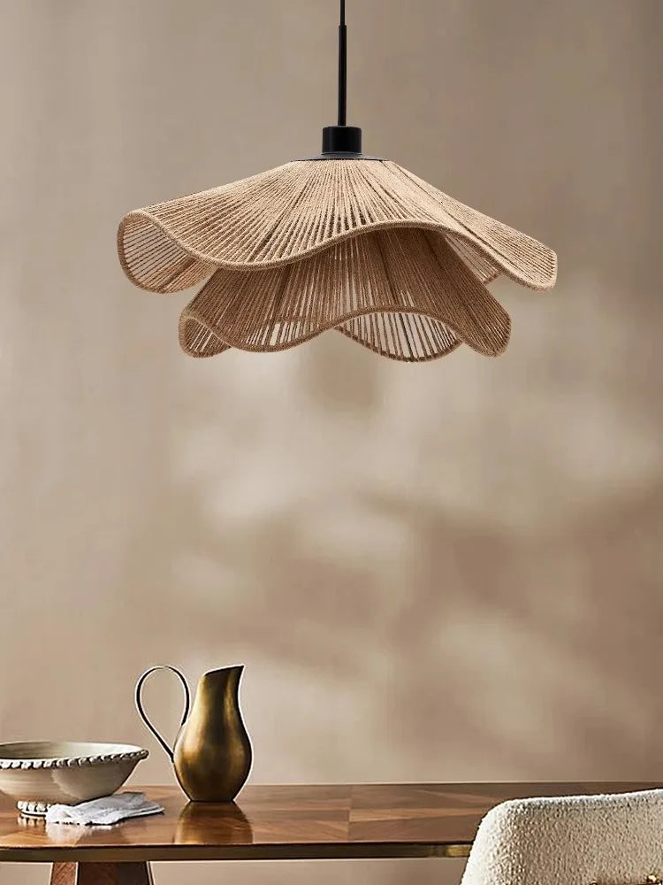 Hemp Rope Chandelier: Nordic Minimalist Wabi Sabi LED Pendant Light for Dining & Bedroom