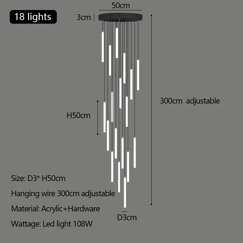 Modern Minimalist Stair Pendant Strip Lamp for Luxury Living Spaces.