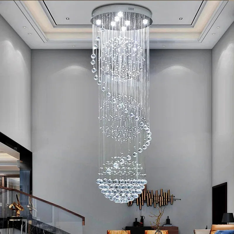 LED Spiral Crystal Ball Chandelier for Staircase | Modern Indoor Hanging Light Fixture