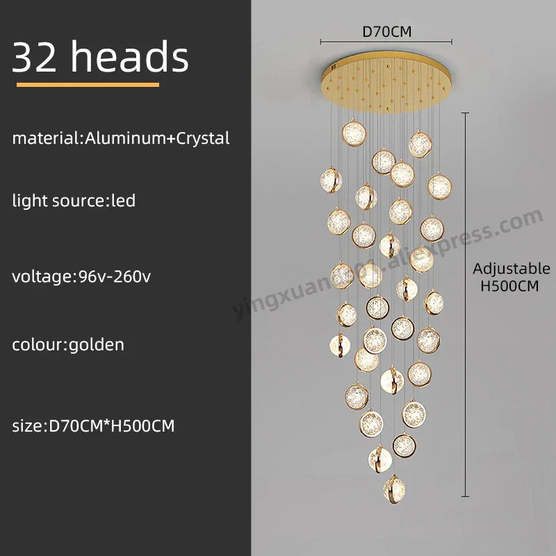 Crystal Ball LED Rotating Stair Chandelier - Nordic Luxury Loft Bubble Design