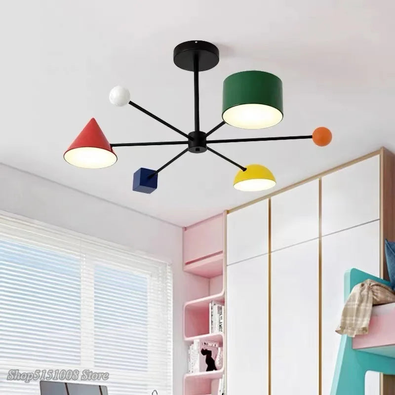 Modern Macaron LED Chandelier: Kids Room Decor, Indoor Hanging Light Fixtures