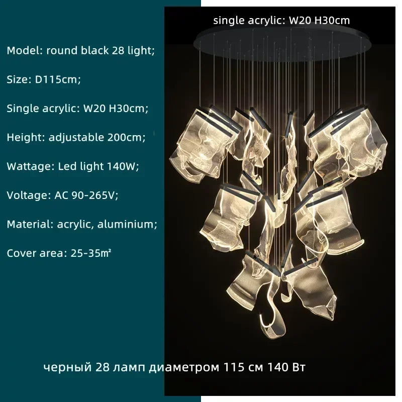 Modern Acrylic Leaf Dimmable LED Chandelier for Luxury Home Decor