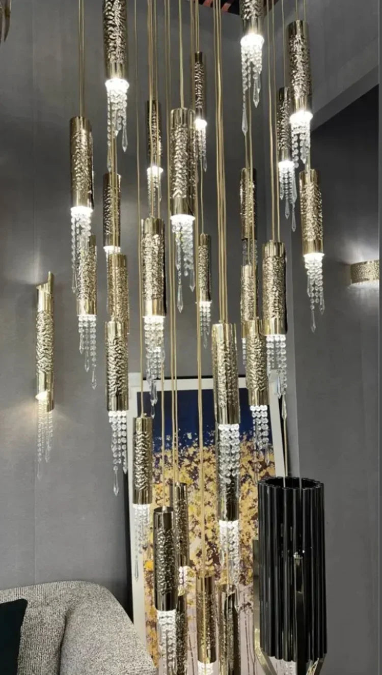 Crystal LED Staircase Chandelier: Modern Luxury Ceiling Lighting for Living Room Hall Loft