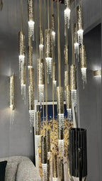 Crystal LED Staircase Chandelier: Modern Luxury Ceiling Lighting for Living Room Hall Loft