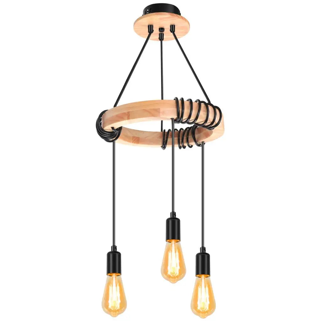Wooden 3-Head Industrial Pendant Chandeliers for Home Decor